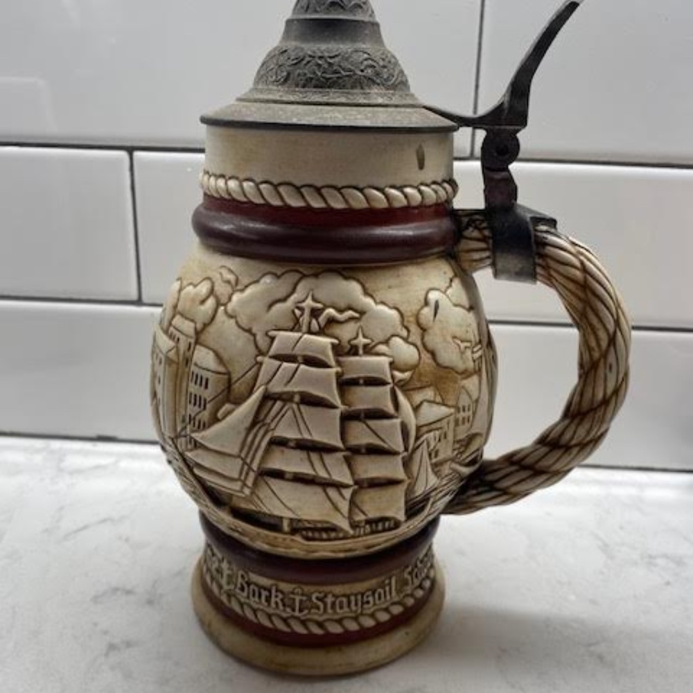 Vintage 1977 Avon Stein with Pewter Lid. Handcrafted in Brazil Exclusively